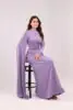 Lilac maxi dress, elegant evening gown, drape sleeve dress, modest formal dress, flowing sleeve maxi dress, luxury occasion wear, pastel purple gown, sophisticated women’s fashion, wedding guest outfit, timeless elegant dress.