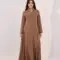 Mocha brown maxi dress, elegant modest dress, button detail gown, long sleeve evening dress, formal occasion wear, luxury modest fashion, flowing brown gown, sophisticated women’s fashion, timeless elegant dress, wedding guest outfit.